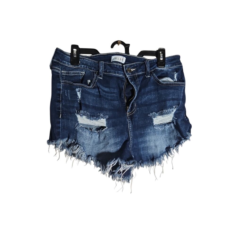 Cello Womens XL Denim Shorts High Rise Blue Jean Frayed Cut Off